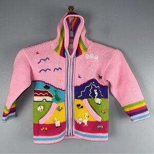 Isabella Mia Sweater Cardigan Girls 8 Made In‎ Peru Multicolor Embroidered *READ